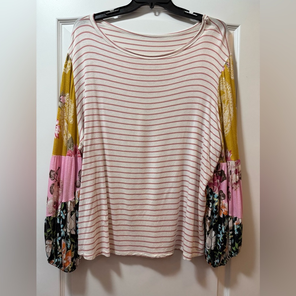 Quilt Sleeve Striped Women's Blouse